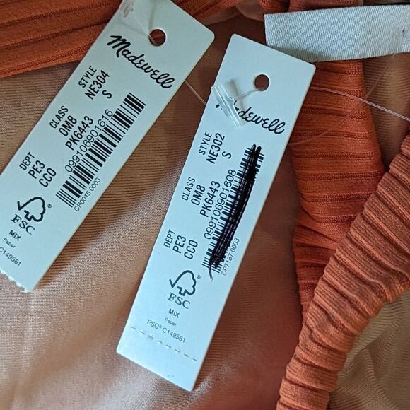 Madewell Bikini Set Convertible Ribbed Lined Bandeau Cheeky Sz S Coral N… - Picture 12 of 13